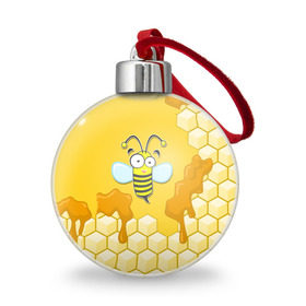 Ёлочный шар с принтом Пчелка в Екатеринбурге, Пластик | Диаметр: 77 мм | животные | лето | мед | насекомые | природа | пчела | пчелка | соты