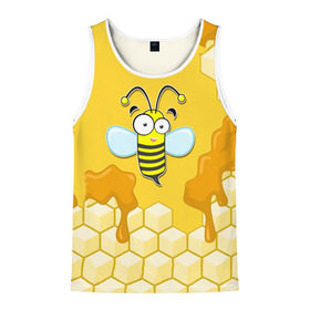 Мужская майка 3D с принтом Пчелка в Екатеринбурге, 100% полиэстер | круглая горловина, приталенный силуэт, длина до линии бедра. Пройма и горловина окантованы тонкой бейкой | животные | лето | мед | насекомые | природа | пчела | пчелка | соты