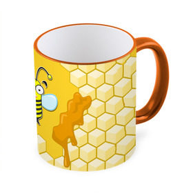 Кружка 3D с принтом Пчелка в Екатеринбурге, керамика | ёмкость 330 мл | животные | лето | мед | насекомые | природа | пчела | пчелка | соты