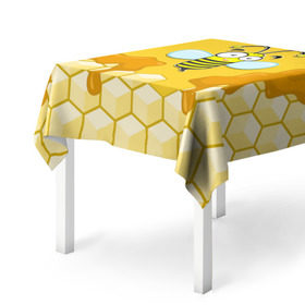 Скатерть 3D с принтом Пчелка в Екатеринбурге, 100% полиэстер (ткань не мнется и не растягивается) | Размер: 150*150 см | Тематика изображения на принте: животные | лето | мед | насекомые | природа | пчела | пчелка | соты