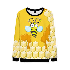 Мужской свитшот 3D с принтом Пчелка в Екатеринбурге, 100% полиэстер с мягким внутренним слоем | круглый вырез горловины, мягкая резинка на манжетах и поясе, свободная посадка по фигуре | животные | лето | мед | насекомые | природа | пчела | пчелка | соты