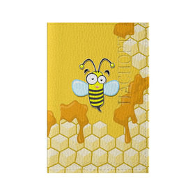 Обложка для паспорта матовая кожа с принтом Пчелка в Екатеринбурге, натуральная матовая кожа | размер 19,3 х 13,7 см; прозрачные пластиковые крепления | животные | лето | мед | насекомые | природа | пчела | пчелка | соты