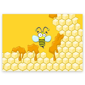 Поздравительная открытка с принтом Пчелка в Екатеринбурге, 100% бумага | плотность бумаги 280 г/м2, матовая, на обратной стороне линовка и место для марки
 | животные | лето | мед | насекомые | природа | пчела | пчелка | соты