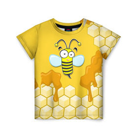 Детская футболка 3D с принтом Пчелка в Екатеринбурге, 100% гипоаллергенный полиэфир | прямой крой, круглый вырез горловины, длина до линии бедер, чуть спущенное плечо, ткань немного тянется | Тематика изображения на принте: животные | лето | мед | насекомые | природа | пчела | пчелка | соты