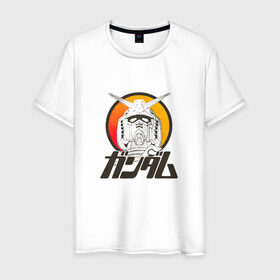 Мужская футболка хлопок с принтом Gundam в Екатеринбурге, 100% хлопок | прямой крой, круглый вырез горловины, длина до линии бедер, слегка спущенное плечо. | gundam | япония