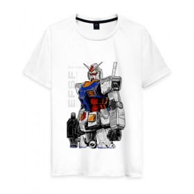 Мужская футболка хлопок с принтом Gundam в Екатеринбурге, 100% хлопок | прямой крой, круглый вырез горловины, длина до линии бедер, слегка спущенное плечо. | gundam | манга | робо | япония