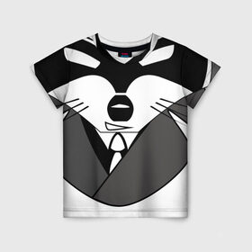 Детская футболка 3D с принтом Гангстер енот в Екатеринбурге, 100% гипоаллергенный полиэфир | прямой крой, круглый вырез горловины, длина до линии бедер, чуть спущенное плечо, ткань немного тянется | Тематика изображения на принте: бандит | нуар | плащ | шляпа