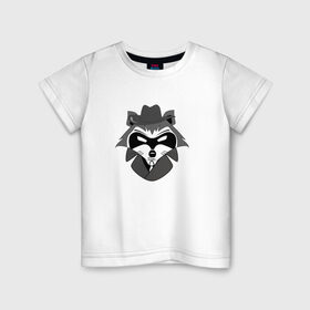 Детская футболка хлопок с принтом Гангстер енот в Екатеринбурге, 100% хлопок | круглый вырез горловины, полуприлегающий силуэт, длина до линии бедер | бандит | нуар | плащ | шляпа