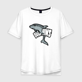 Мужская футболка хлопок Oversize с принтом Дельфины в Екатеринбурге, 100% хлопок | свободный крой, круглый ворот, “спинка” длиннее передней части | дельфин | дельфины | летние | лето | море | морская | отдых | отпуск | рыба | с дельфином