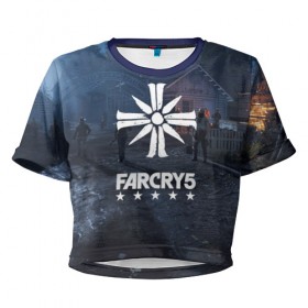 Женская футболка 3D укороченная с принтом Cult Far Cry в Екатеринбурге, 100% полиэстер | круглая горловина, длина футболки до линии талии, рукава с отворотами | 