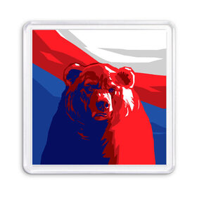 Магнит 55*55 с принтом Российский медведь в Екатеринбурге, Пластик | Размер: 65*65 мм; Размер печати: 55*55 мм | russia | russian bear | патриот | родина | россия | русский медведь | триколор