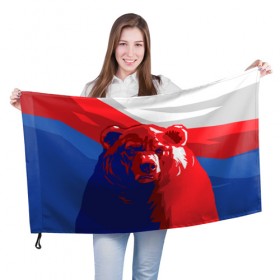 Флаг 3D с принтом Российский медведь в Екатеринбурге, 100% полиэстер | плотность ткани — 95 г/м2, размер — 67 х 109 см. Принт наносится с одной стороны | russia | russian bear | патриот | родина | россия | русский медведь | триколор