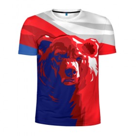 Мужская футболка 3D спортивная с принтом Российский медведь в Екатеринбурге, 100% полиэстер с улучшенными характеристиками | приталенный силуэт, круглая горловина, широкие плечи, сужается к линии бедра | russia | russian bear | патриот | родина | россия | русский медведь | триколор