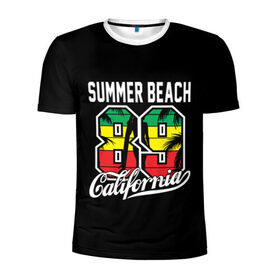 Мужская футболка 3D спортивная с принтом Калифорния в Екатеринбурге, 100% полиэстер с улучшенными характеристиками | приталенный силуэт, круглая горловина, широкие плечи, сужается к линии бедра | Тематика изображения на принте: beach | cali | california | summer | usa | для отдыха | для отпуска | калифорния | летние | лето | море | океан | отпуск | пальмы | пляж | сша