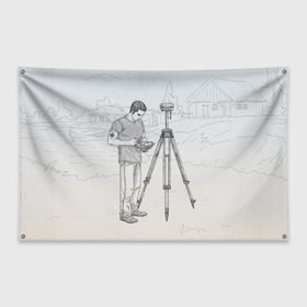 Флаг-баннер с принтом Парень с контроллером в Екатеринбурге, 100% полиэстер | размер 67 х 109 см, плотность ткани — 95 г/м2; по краям флага есть четыре люверса для крепления | surveyor | геодезист | геодезия