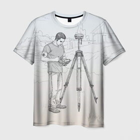 Мужская футболка 3D с принтом Парень с контроллером в Екатеринбурге, 100% полиэфир | прямой крой, круглый вырез горловины, длина до линии бедер | surveyor | геодезист | геодезия