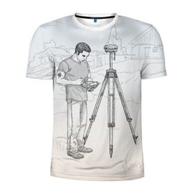 Мужская футболка 3D спортивная с принтом Парень с контроллером в Екатеринбурге, 100% полиэстер с улучшенными характеристиками | приталенный силуэт, круглая горловина, широкие плечи, сужается к линии бедра | surveyor | геодезист | геодезия