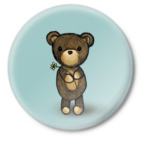 Значок с принтом Мишка в Екатеринбурге,  металл | круглая форма, металлическая застежка в виде булавки | девушкам | животные | игрушка | медведь | миша | мишка | плюшевый | цветок