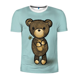 Мужская футболка 3D спортивная с принтом Мишка в Екатеринбурге, 100% полиэстер с улучшенными характеристиками | приталенный силуэт, круглая горловина, широкие плечи, сужается к линии бедра | девушкам | животные | игрушка | медведь | миша | мишка | плюшевый | цветок