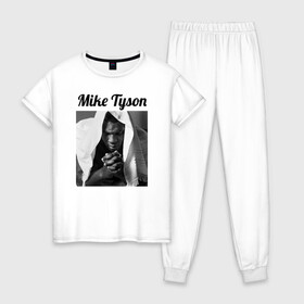 Женская пижама хлопок с принтом Майк Тайсон в Екатеринбурге, 100% хлопок | брюки и футболка прямого кроя, без карманов, на брюках мягкая резинка на поясе и по низу штанин | miketyson | бокс | майк тайсон