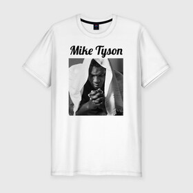 Мужская футболка премиум с принтом Майк Тайсон в Екатеринбурге, 92% хлопок, 8% лайкра | приталенный силуэт, круглый вырез ворота, длина до линии бедра, короткий рукав | miketyson | бокс | майк тайсон