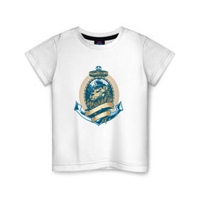 Детская футболка хлопок с принтом Лев с Якорем в Екатеринбурге, 100% хлопок | круглый вырез горловины, полуприлегающий силуэт, длина до линии бедер | 