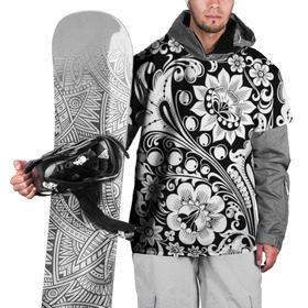 Накидка на куртку 3D с принтом Хохлома чб в Екатеринбурге, 100% полиэстер |  | народный | орнамент | роспись | традиционный