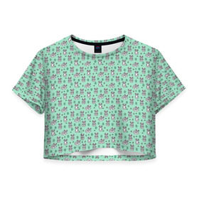 Женская футболка 3D укороченная с принтом Енотики в Екатеринбурге, 100% полиэстер | круглая горловина, длина футболки до линии талии, рукава с отворотами | cute | raccoon | в полоску | енот | енотик | лес | лесной | милый | осенний | полосатый