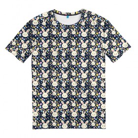 Мужская футболка 3D с принтом Зайцы в Екатеринбурге, 100% полиэфир | прямой крой, круглый вырез горловины, длина до линии бедер | anime | аниме | в горох | голова животного | для девушек | зайцы | кролик | милый зайка