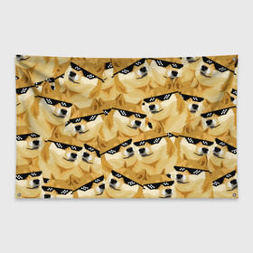 Флаг-баннер с принтом Doge мем в deal with it очках в Екатеринбурге, 100% полиэстер | размер 67 х 109 см, плотность ткани — 95 г/м2; по краям флага есть четыре люверса для крепления | deal with it очки | doge | meme | мем | мемы | сиба ину | сиба ину мем
