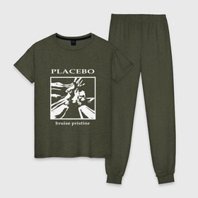 Женская пижама хлопок с принтом Placebo bruise pristine в Екатеринбурге, 100% хлопок | брюки и футболка прямого кроя, без карманов, на брюках мягкая резинка на поясе и по низу штанин | 