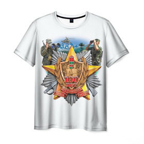 Мужская футболка 3D с принтом 100 лет пограничным войскам в Екатеринбурге, 100% полиэфир | прямой крой, круглый вырез горловины, длина до линии бедер | армия | погранвойска | пограничники