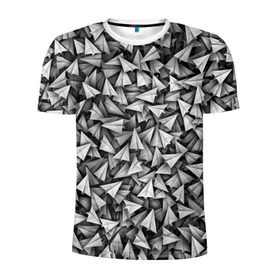 Мужская футболка 3D спортивная с принтом Бумажные самолетики в Екатеринбурге, 100% полиэстер с улучшенными характеристиками | приталенный силуэт, круглая горловина, широкие плечи, сужается к линии бедра | telegram | белый | бумага | оригами | паттрен | самолет | самолетик | телеграмм