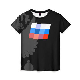 Женская футболка 3D с принтом Russia - Pixel Art в Екатеринбурге, 100% полиэфир ( синтетическое хлопкоподобное полотно) | прямой крой, круглый вырез горловины, длина до линии бедер | Тематика изображения на принте: 0x000000123 | russia | team | россия