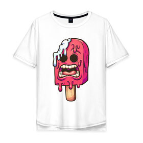 Мужская футболка хлопок Oversize с принтом Мороженное Зомби в Екатеринбурге, 100% хлопок | свободный крой, круглый ворот, “спинка” длиннее передней части | ice cream | zombie | зомби | летние | лето | мозги | монстр | мороженко | мороженное | с зомби | с мозгами | ужас | чудище | чудовище