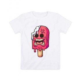 Детская футболка хлопок с принтом Мороженное Зомби в Екатеринбурге, 100% хлопок | круглый вырез горловины, полуприлегающий силуэт, длина до линии бедер | ice cream | zombie | зомби | летние | лето | мозги | монстр | мороженко | мороженное | с зомби | с мозгами | ужас | чудище | чудовище
