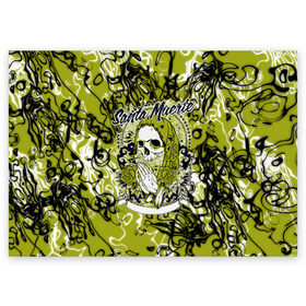 Поздравительная открытка с принтом Santa Muerte в Екатеринбурге, 100% бумага | плотность бумаги 280 г/м2, матовая, на обратной стороне линовка и место для марки
 | ангел | демон | дьявол | кости | монстр | призрак | святая | традиция | череп | яркие