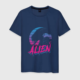 Мужская футболка хлопок с принтом Alien 80 в Екатеринбурге, 100% хлопок | прямой крой, круглый вырез горловины, длина до линии бедер, слегка спущенное плечо. | 80е | alien | вэйв | мода | ретро | ридли | скотт | хищник | чужой