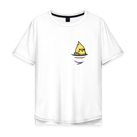 Мужская футболка хлопок Oversize с принтом Попугай в кармане в Екатеринбурге, 100% хлопок | свободный крой, круглый ворот, “спинка” длиннее передней части | попугай | птица