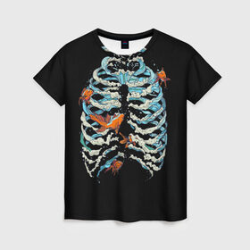Женская футболка 3D с принтом Ребра из Воды в Екатеринбурге, 100% полиэфир ( синтетическое хлопкоподобное полотно) | прямой крой, круглый вырез горловины, длина до линии бедер | анатомия | вода | океан | рыбы | скелет