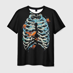 Мужская футболка 3D с принтом Ребра из Воды в Екатеринбурге, 100% полиэфир | прямой крой, круглый вырез горловины, длина до линии бедер | Тематика изображения на принте: анатомия | вода | океан | рыбы | скелет