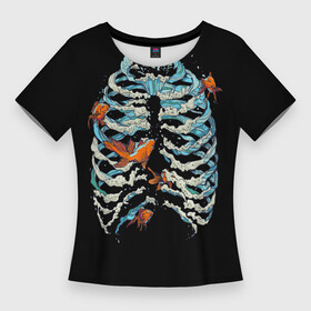 Женская футболка 3D Slim с принтом Ребра из Воды в Екатеринбурге,  |  | Тематика изображения на принте: анатомия | вода | океан | рыбы | скелет