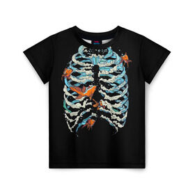 Детская футболка 3D с принтом Ребра из Воды в Екатеринбурге, 100% гипоаллергенный полиэфир | прямой крой, круглый вырез горловины, длина до линии бедер, чуть спущенное плечо, ткань немного тянется | анатомия | вода | океан | рыбы | скелет
