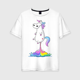 Женская футболка хлопок Oversize с принтом Единорог радуга в Екатеринбурге, 100% хлопок | свободный крой, круглый ворот, спущенный рукав, длина до линии бедер
 | rainbow | unicorn | радужный