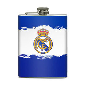 Фляга с принтом Real Madrid FC в Екатеринбурге, металлический корпус | емкость 0,22 л, размер 125 х 94 мм. Виниловая наклейка запечатывается полностью | Тематика изображения на принте: 