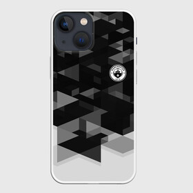 Чехол для iPhone 13 mini с принтом Manchester city Geometry Sport в Екатеринбурге,  |  | abstraction | championship | fc | football | footer | manchester city | polygon | soccer | socker | sport | абстракция | одежда | спорт | спортивный | униформа | футбол | футбольный клуб | чемпионат