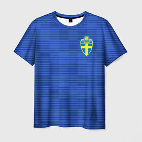 Мужская футболка 3D с принтом Швеция гостевая форма ЧМ 2018 в Екатеринбурге, 100% полиэфир | прямой крой, круглый вырез горловины, длина до линии бедер | Тематика изображения на принте: гостевая форма | сборная швеции | футбольная форма | швеция