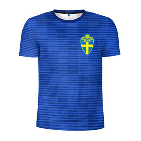 Мужская футболка 3D спортивная с принтом Швеция гостевая форма ЧМ 2018 в Екатеринбурге, 100% полиэстер с улучшенными характеристиками | приталенный силуэт, круглая горловина, широкие плечи, сужается к линии бедра | гостевая форма | сборная швеции | футбольная форма | швеция