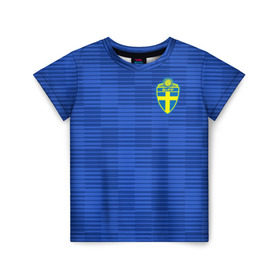 Детская футболка 3D с принтом Швеция гостевая форма ЧМ 2018 в Екатеринбурге, 100% гипоаллергенный полиэфир | прямой крой, круглый вырез горловины, длина до линии бедер, чуть спущенное плечо, ткань немного тянется | Тематика изображения на принте: гостевая форма | сборная швеции | футбольная форма | швеция