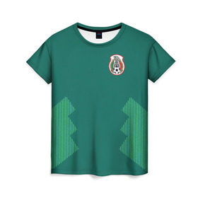 Женская футболка 3D с принтом Домашняя форма сборной Мексики в Екатеринбурге, 100% полиэфир ( синтетическое хлопкоподобное полотно) | прямой крой, круглый вырез горловины, длина до линии бедер | мексика | сборная мексики | форма мексики | чемпионат по футболу